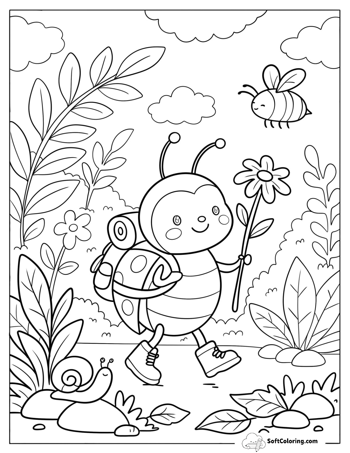 Ladybug Walking With A Flower In The Garden