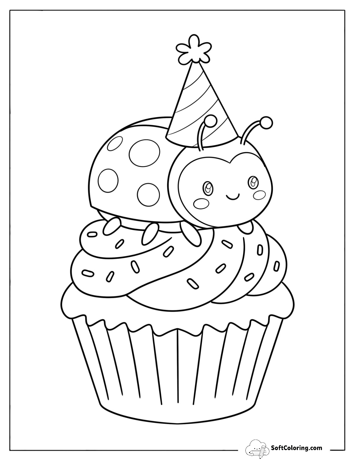 Ladybug Wearing A Party Hat On A Cupcake