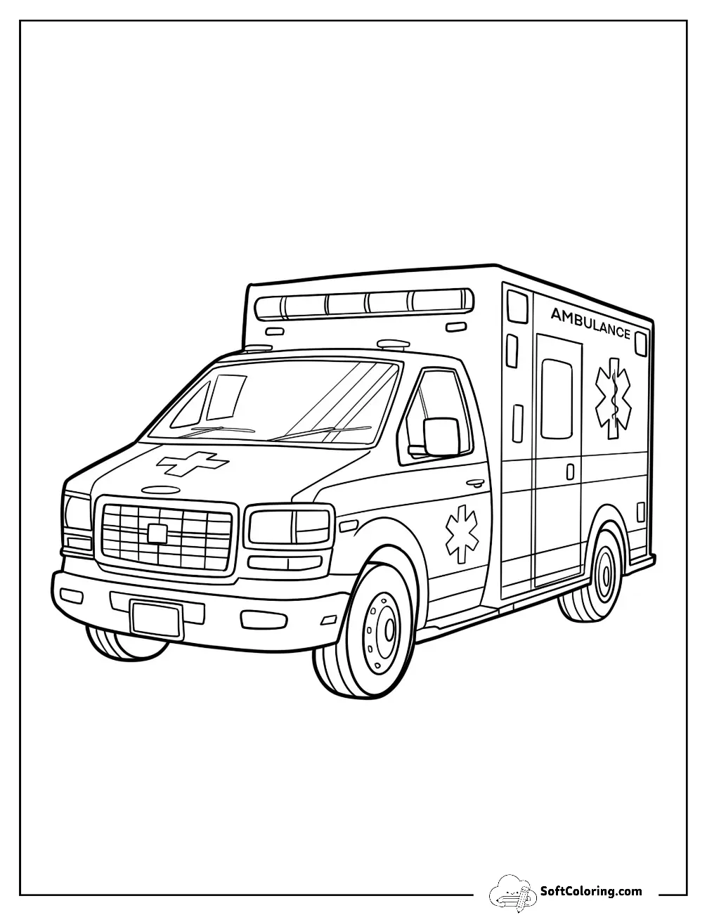 Large Box Style Ambulance On Stand By Coloring Page