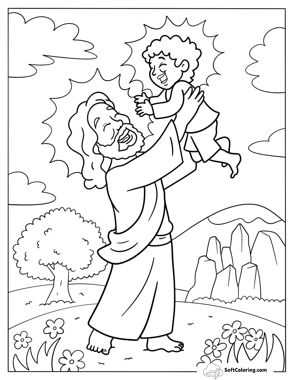 Laughing Jesus Coloring Pages Raising A Boy In The Air