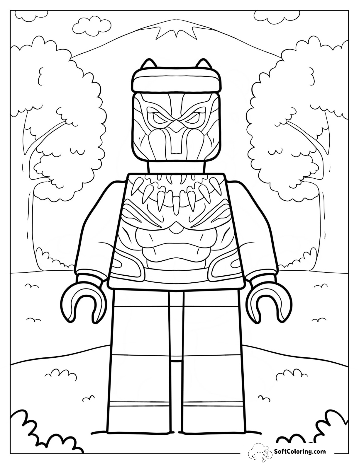 Lego Avengers Coloring Page Of Black Panther In Forest