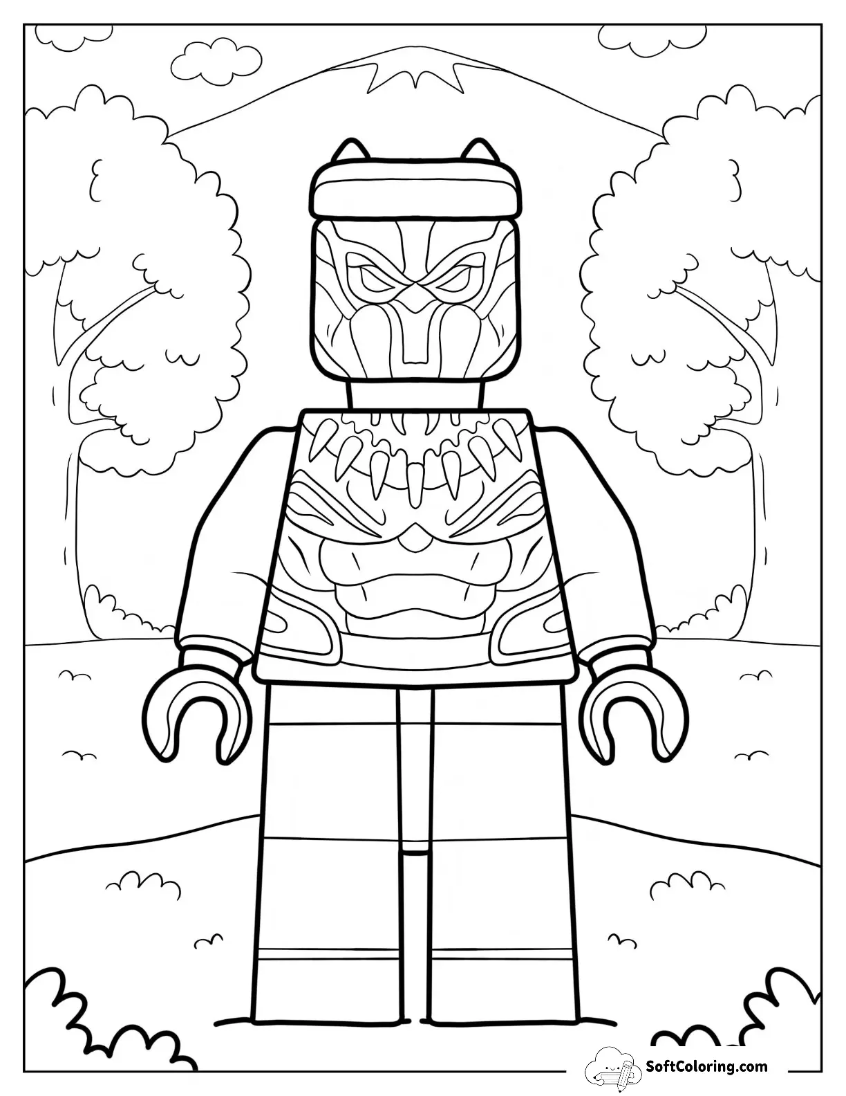Lego Avengers Coloring Page Of Black Panther In Forest
