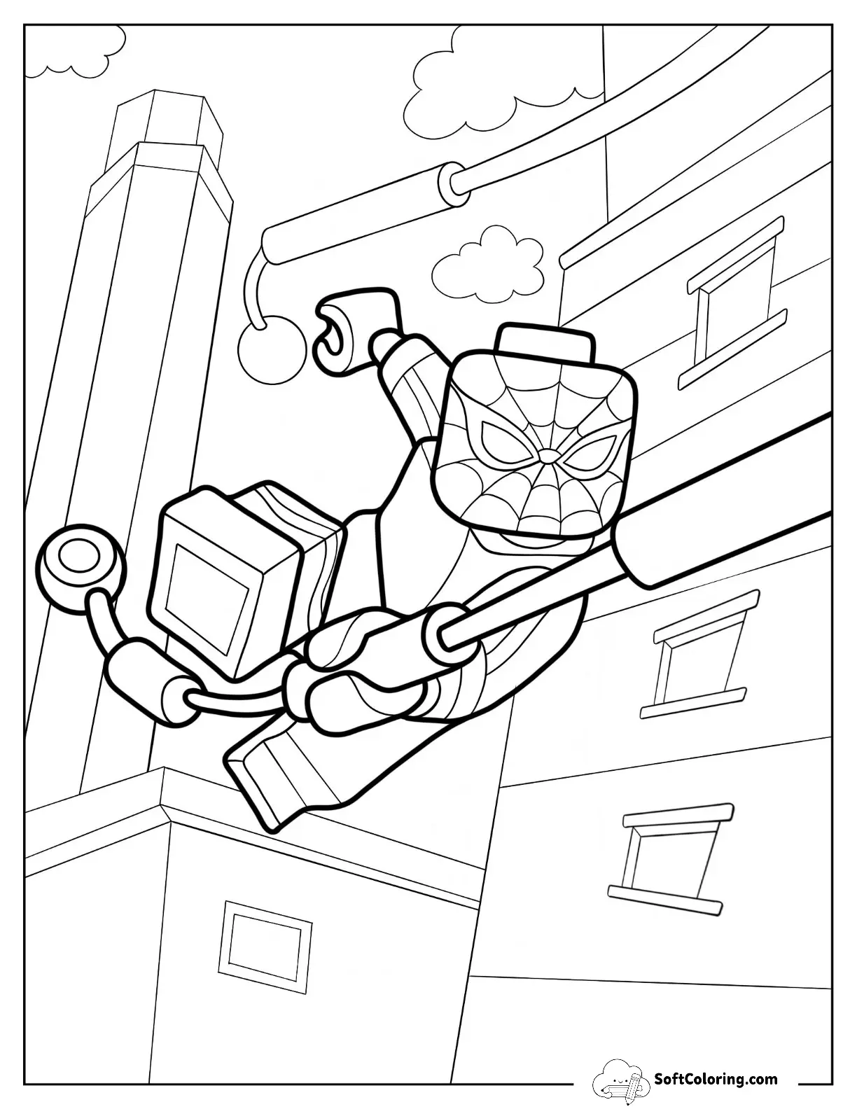 Lego Avengers Spider Man Swinging From Building
