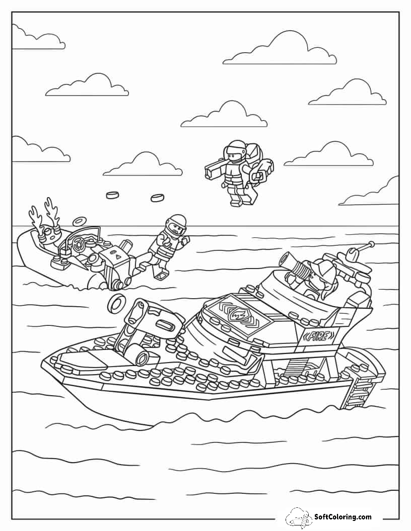 Lego City Fire Rescue Boat Coloring In