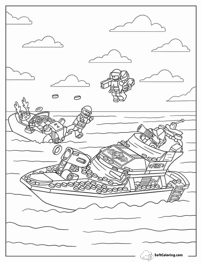 Lego City Fire Rescue Boat Coloring In