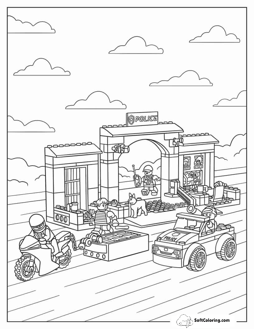 Lego City Police Station Chase Coloring In
