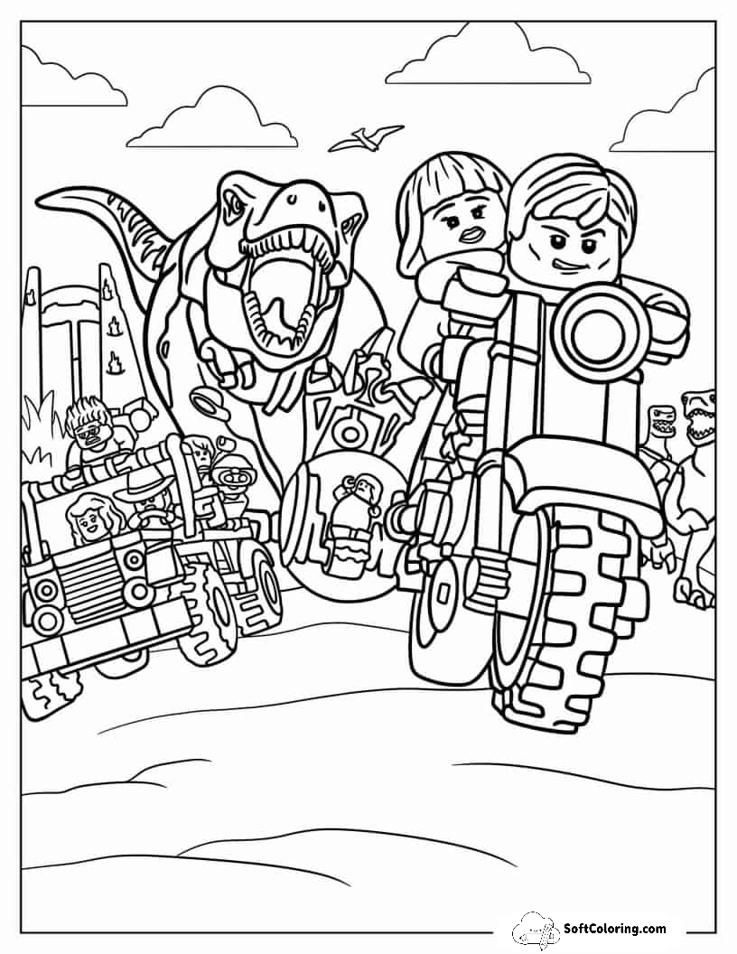 Lego Themed Jurassic World Coloring Page