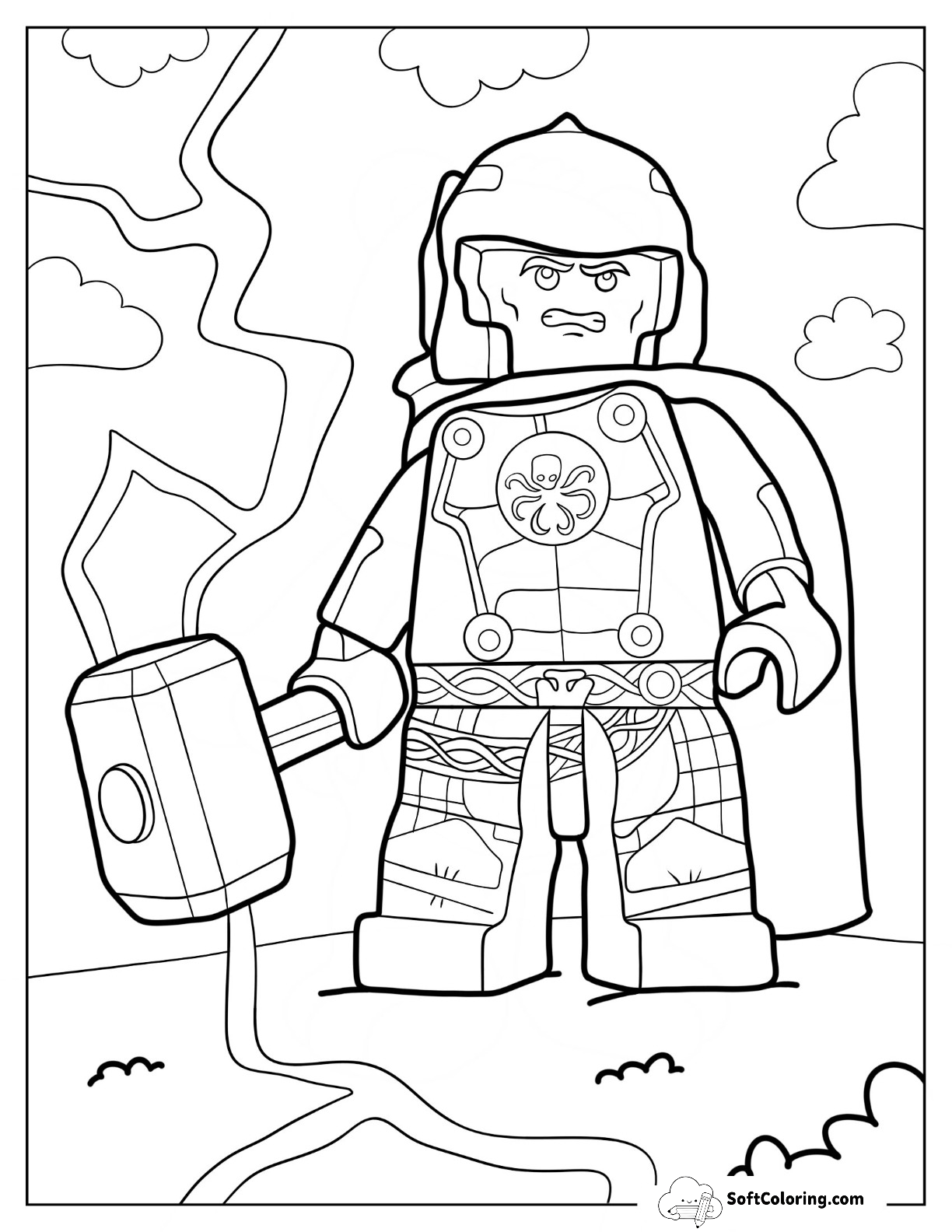 Lego Avengers Coloring Page Of Thor With Hammer