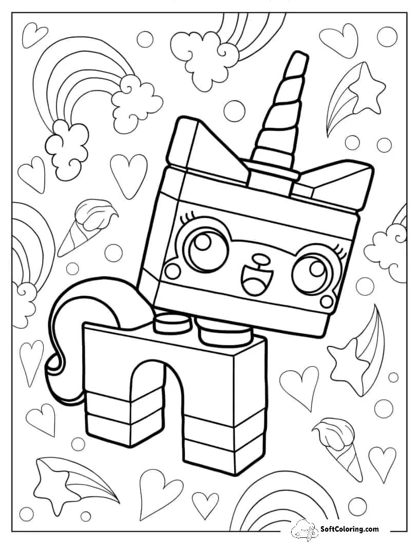 Lego Unicorn Cat Unkitty Coloring Page