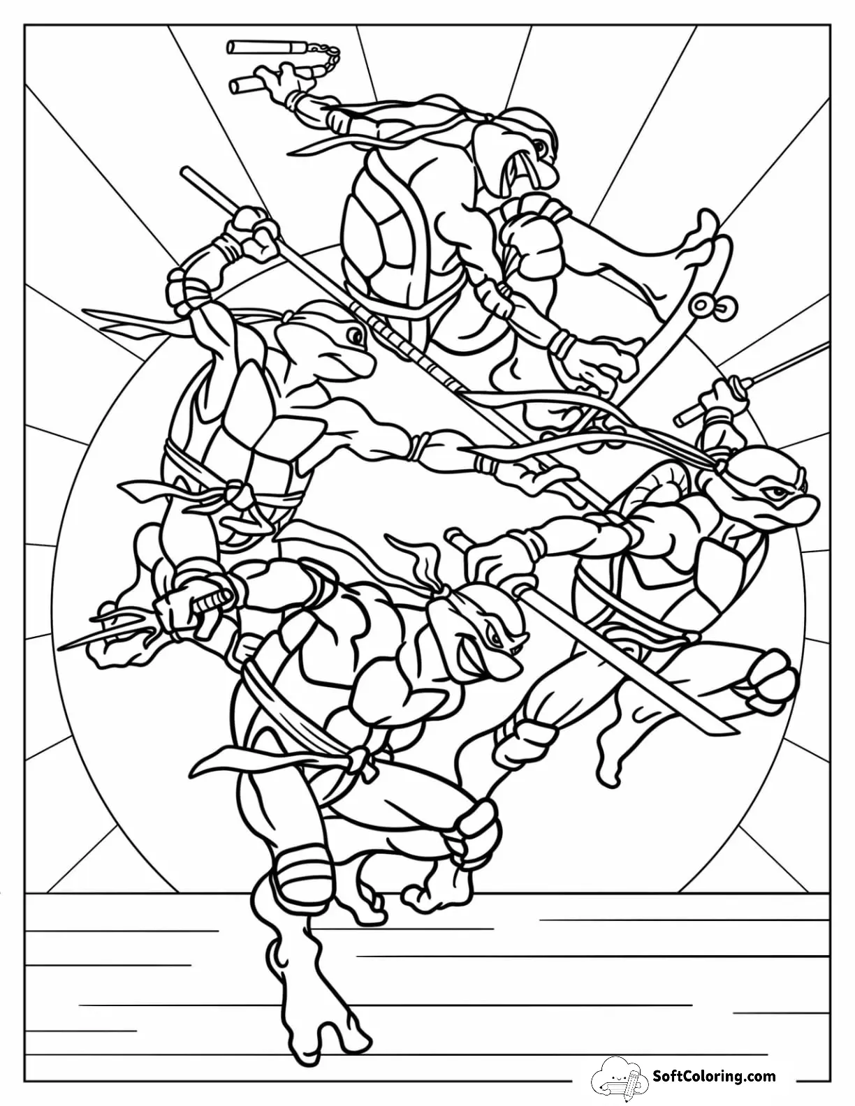 Leonardo, Donatello, Michelangelo, And Raphael In Fighting Mode