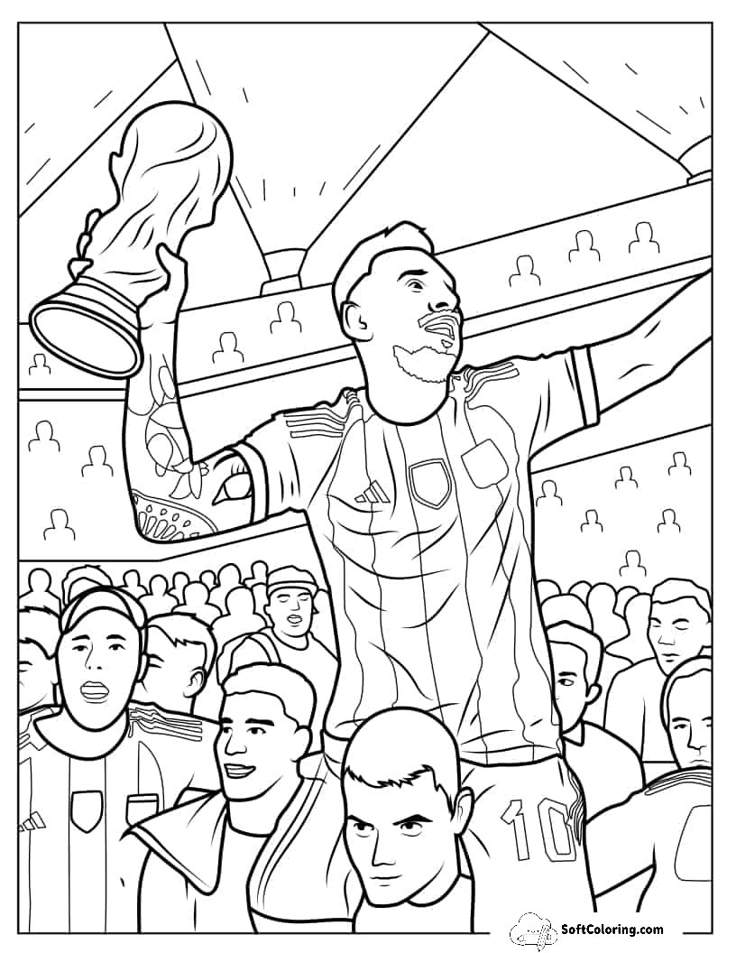 Lionel Messi Holding World Cup Trophy