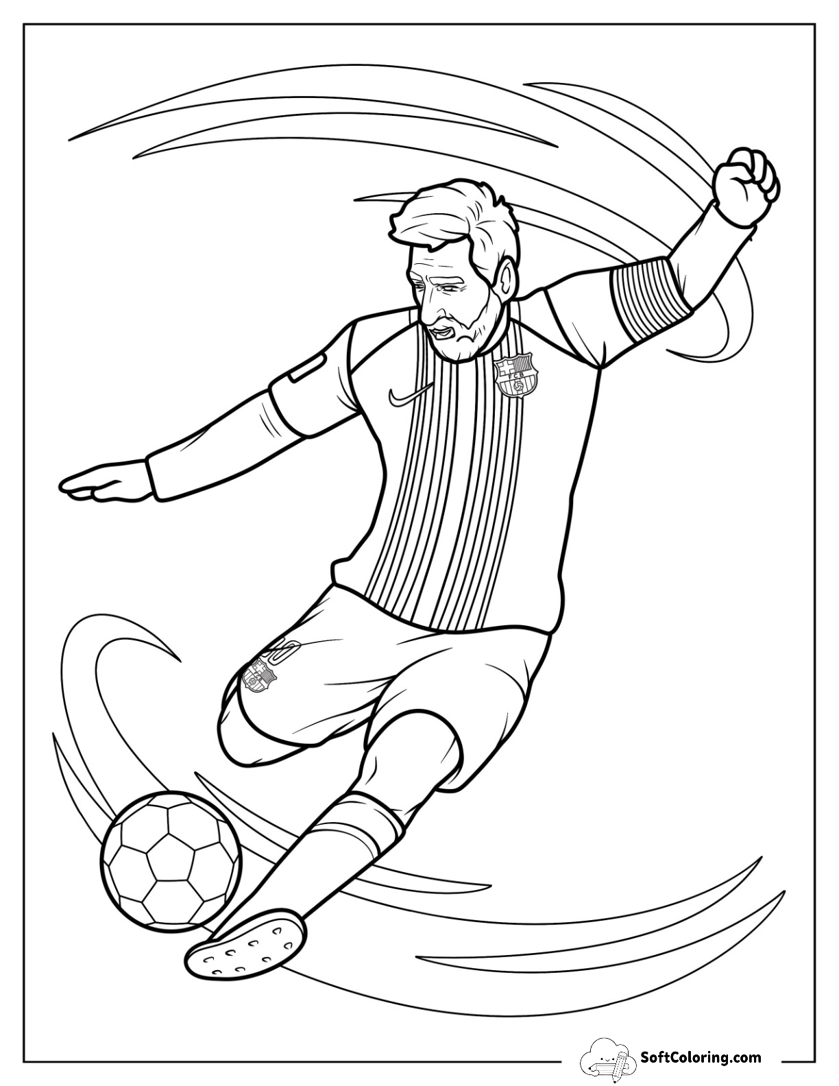 Lionel Lionel Messi Coloring Page Kicking Soccer Ball For Kids