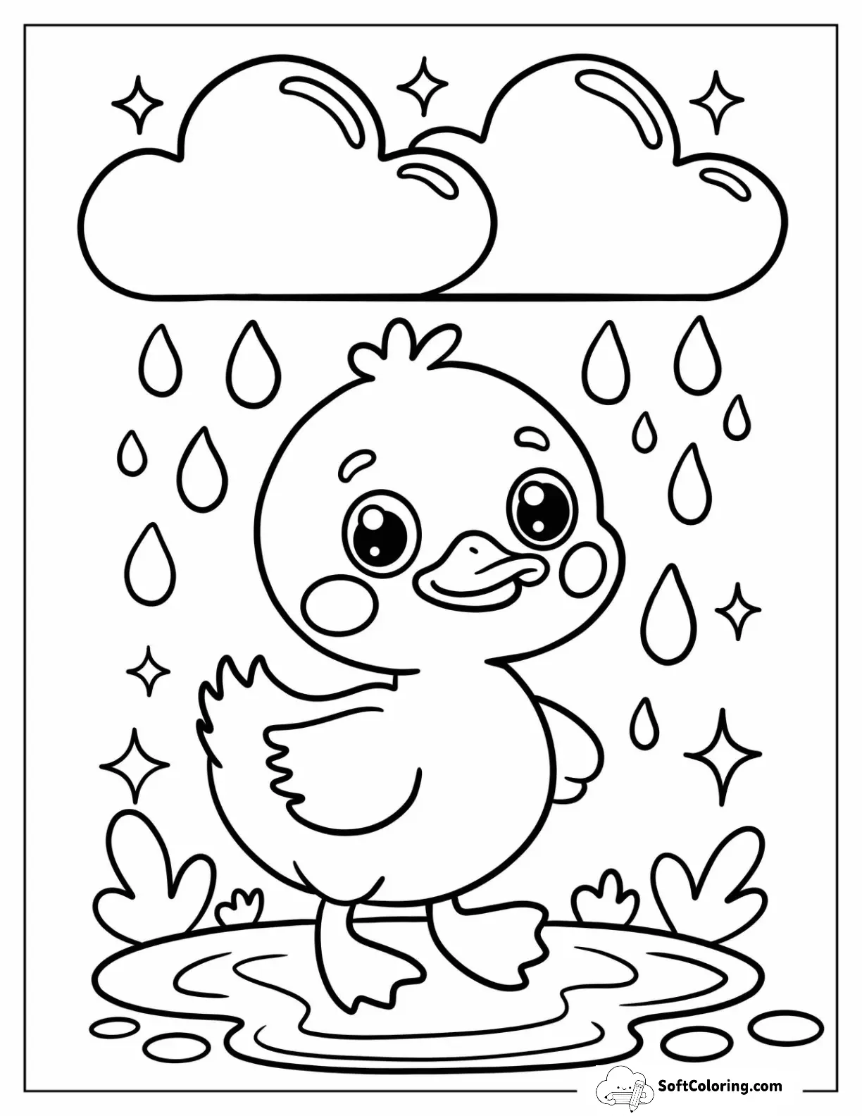 Little Duckling Playing In The Rain With Big Clouds