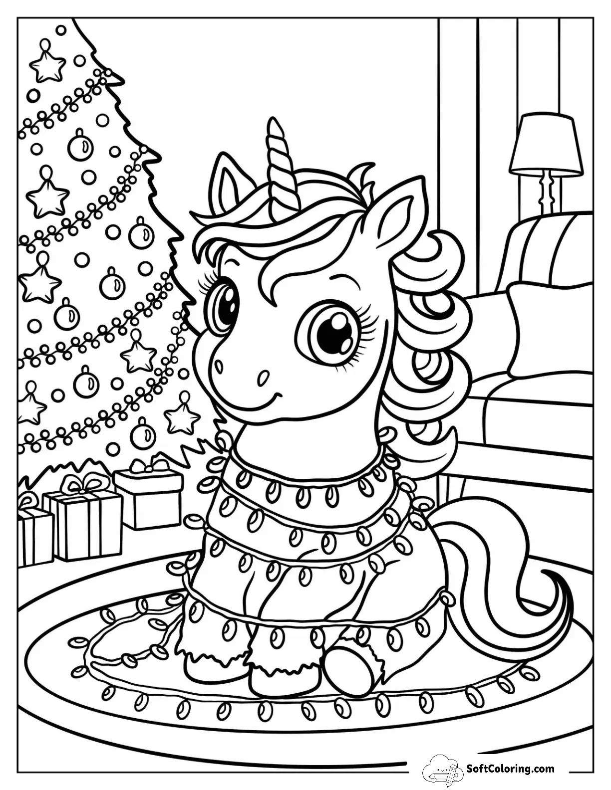 Lovely Christmas Unicorn Wrapped In Christmas Lights