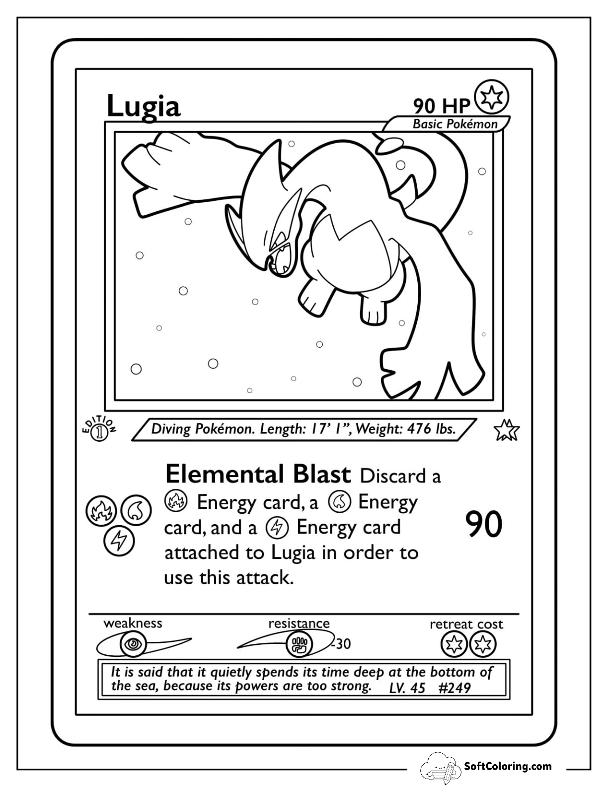 Lugia Elemental Blast Pokemon Card Coloring Page