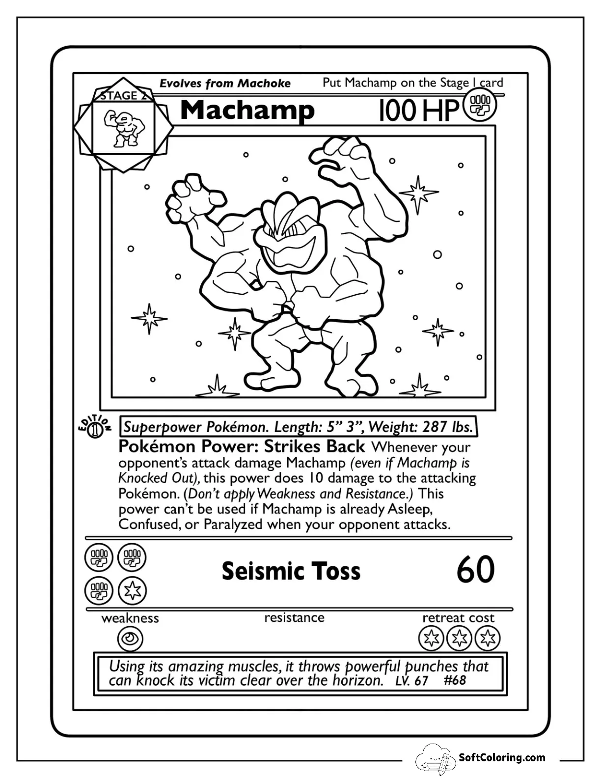 Machamp Seismic Toss Pokemon Card Coloring Page For Kids