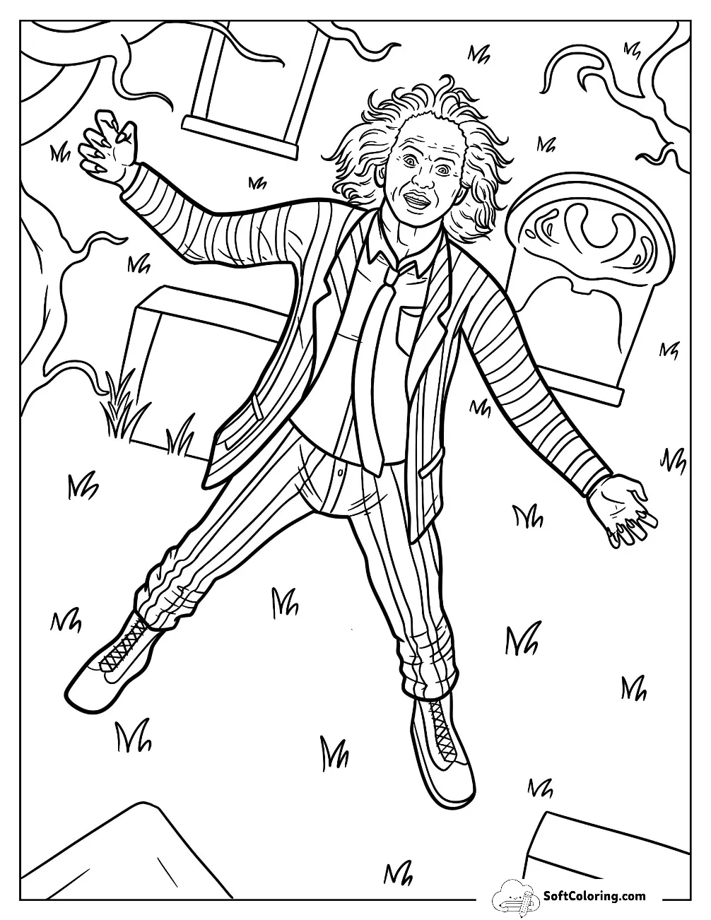 Mad Beetlejuice Coloring Page Looking Up At The Sky
