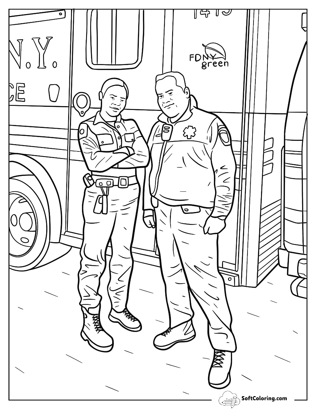 Male And Female Paramedics Standing In Front Of An Ambulance