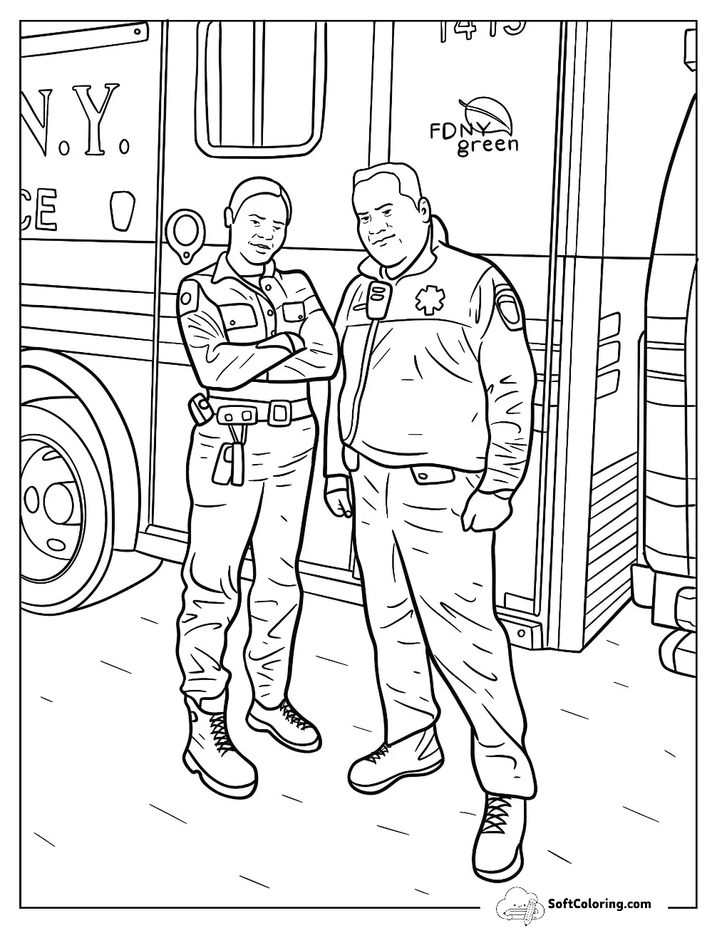 Male And Female Paramedics Standing In Front Of An Ambulance