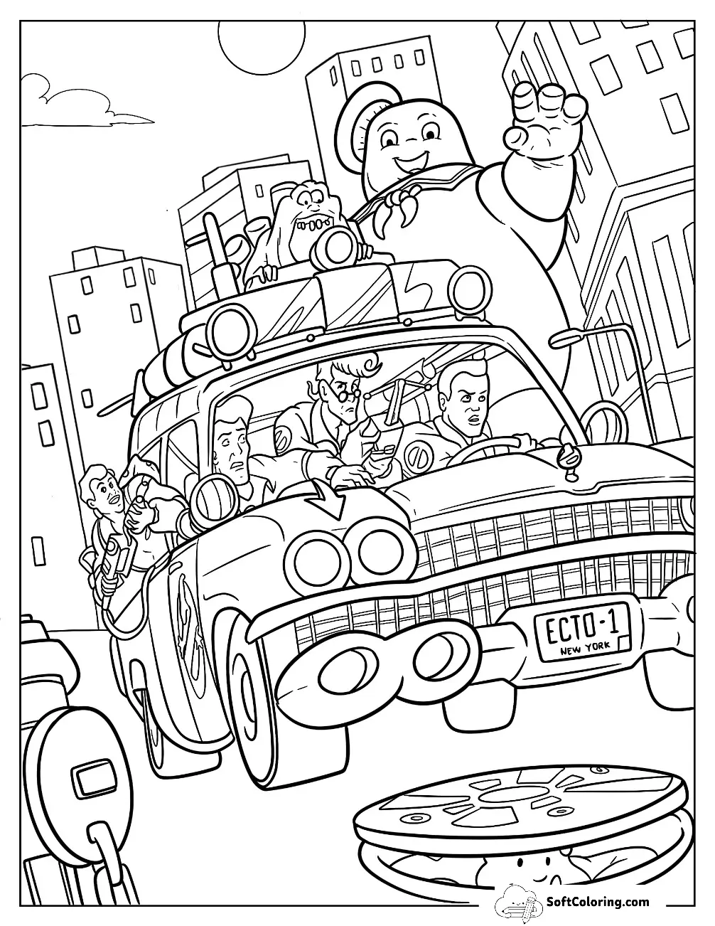 Marshmallow Man And Slimer Chasing Ghostbusters