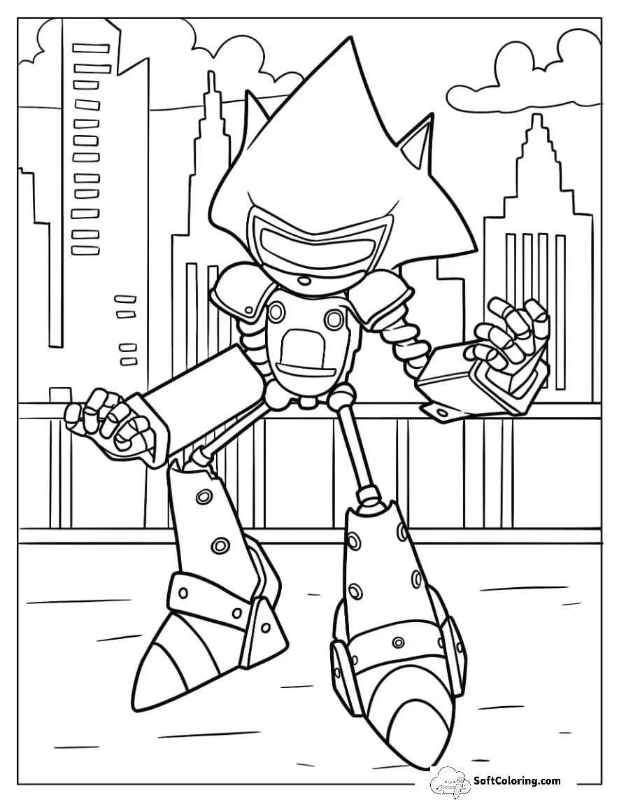 Metal Sonic Coloring Page In The City