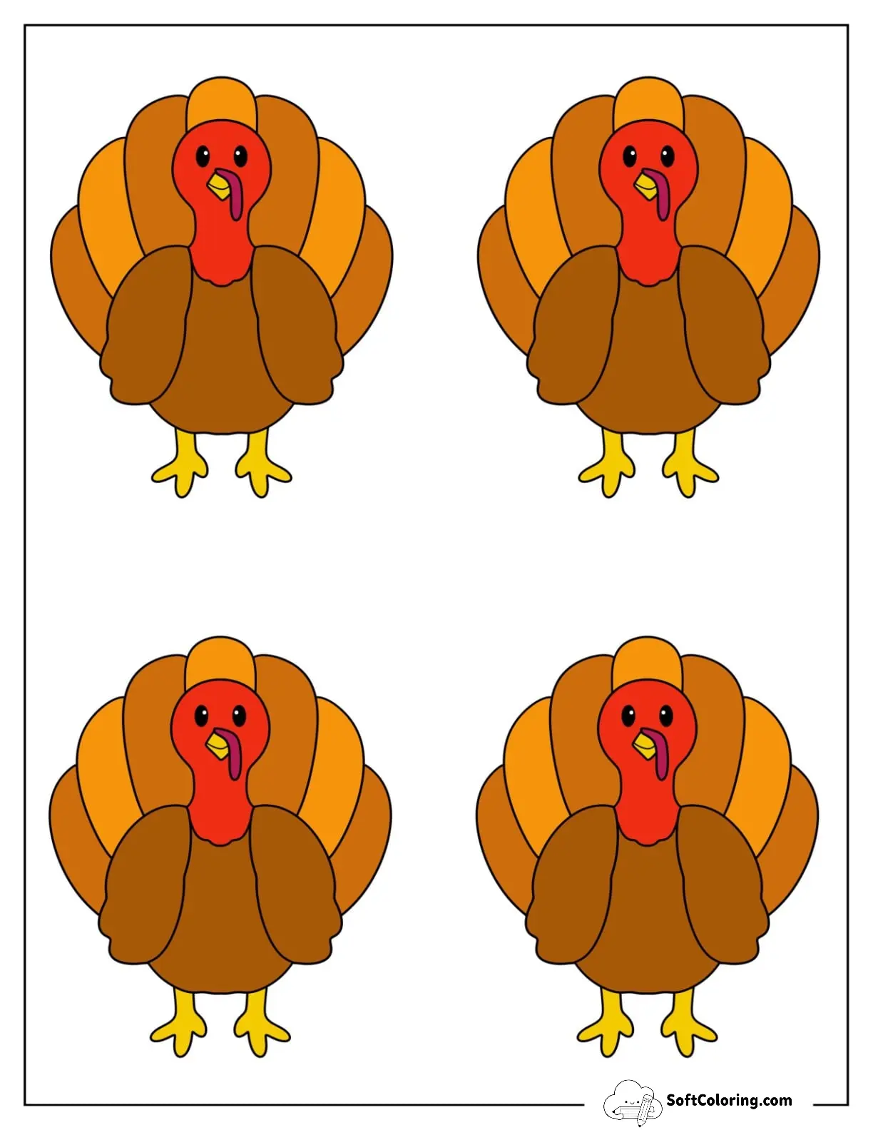Medium Colored Cute Turkey Template