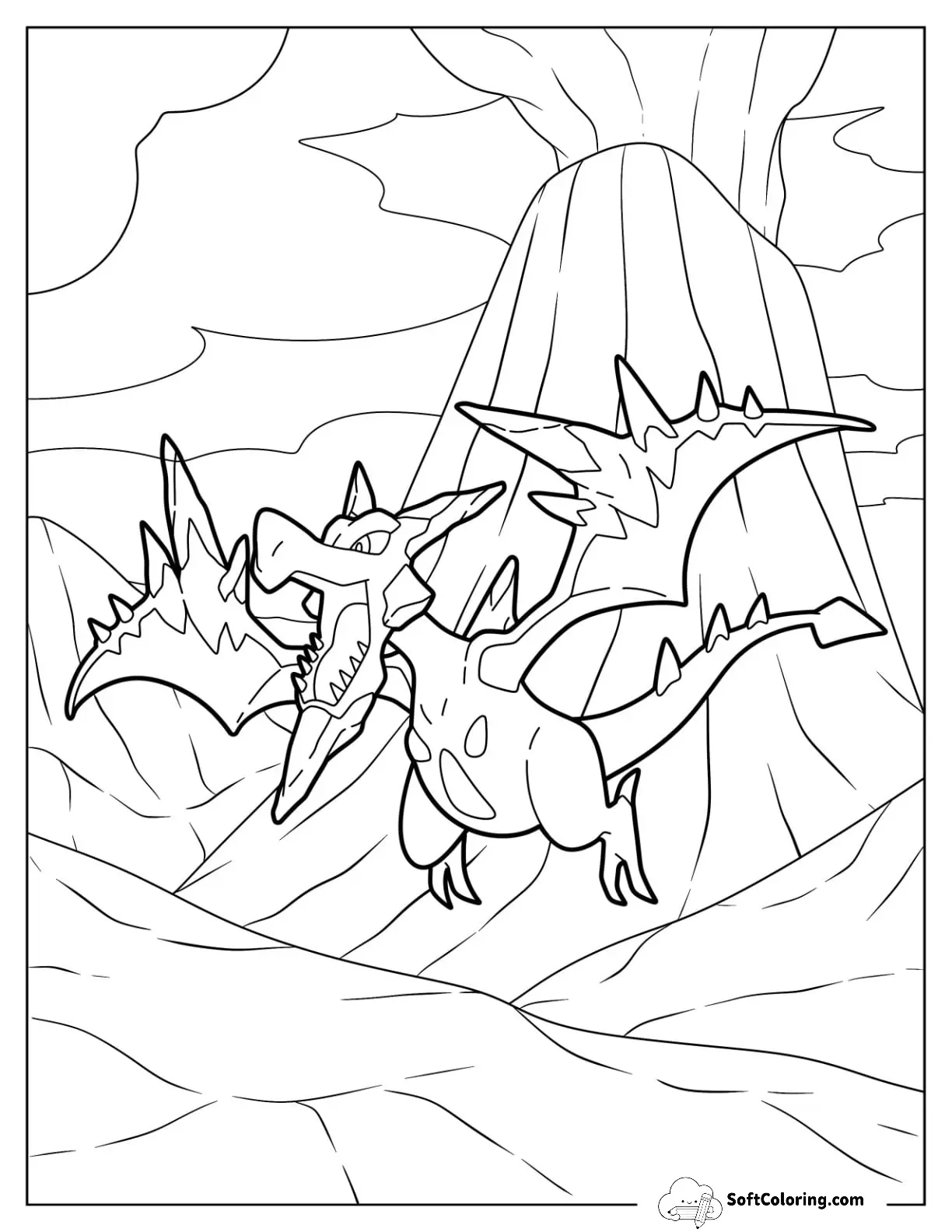 Mega Pokemon Coloring Page Of Mega Aerodactyl Flying In The Air