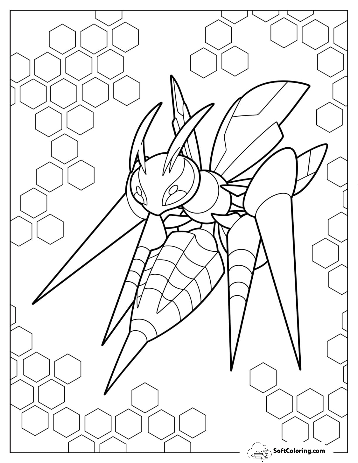 Mega Pokemon Coloring Page Of Mega Beedrill With Honeycomb Background