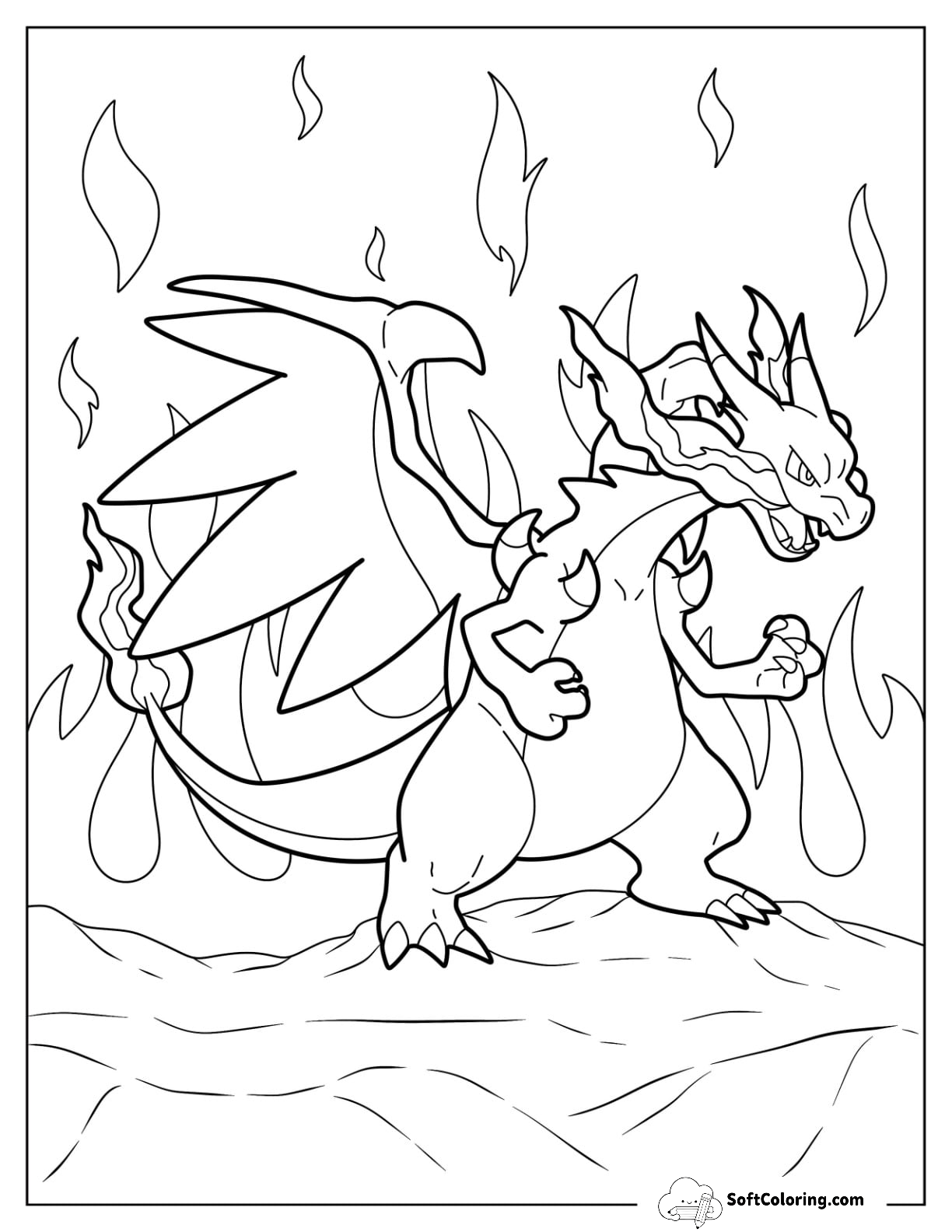 Mega Pokemon Coloring Page Of Mega Charizard X Breathing Fire