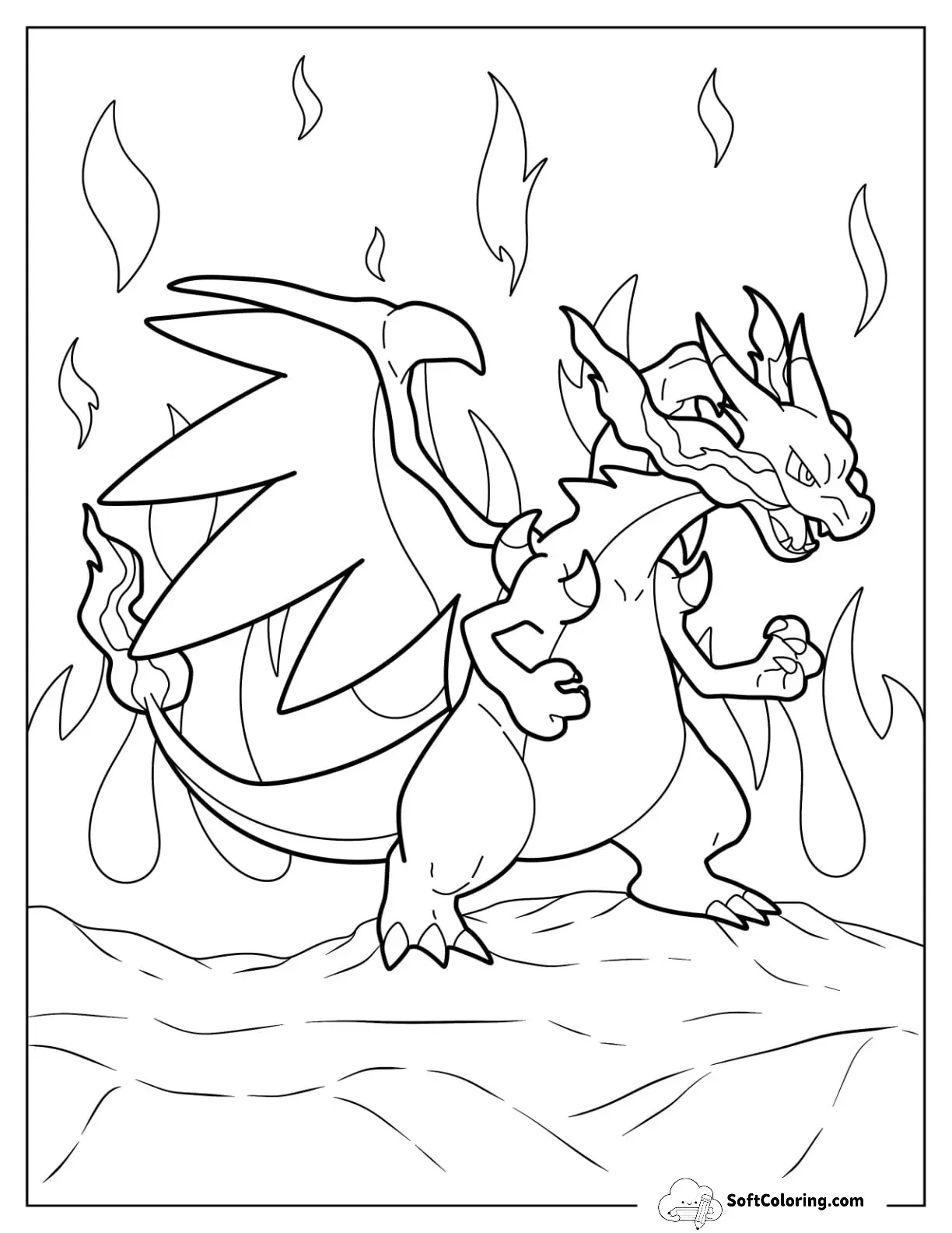 Mega Pokemon Coloring Page Of Mega Charizard X Breathing Fire