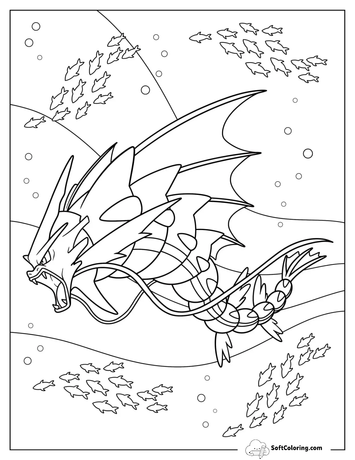 Mega Pokemon Coloring Page Of Mega Gyarados Swimming In The Ocean