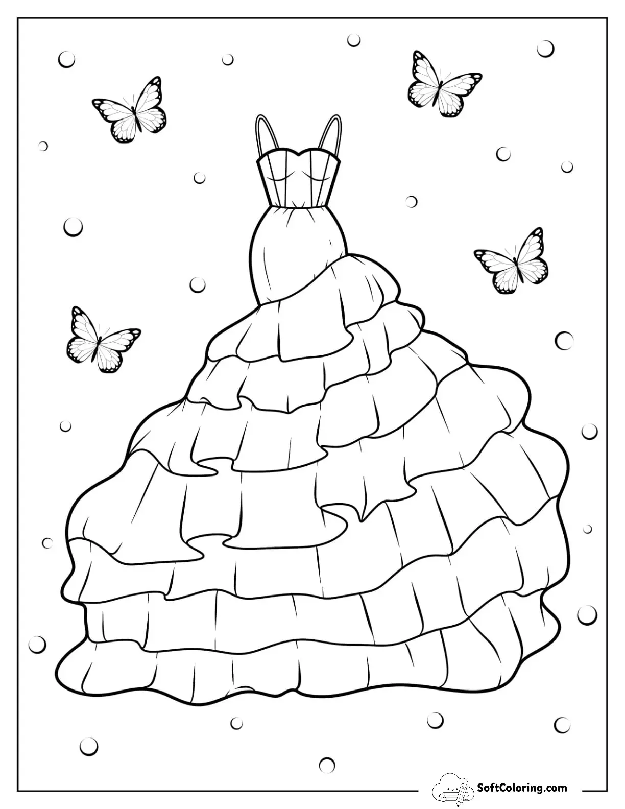 Mermaid Dress Coloring Page With Large Layered Tulle Bottom
