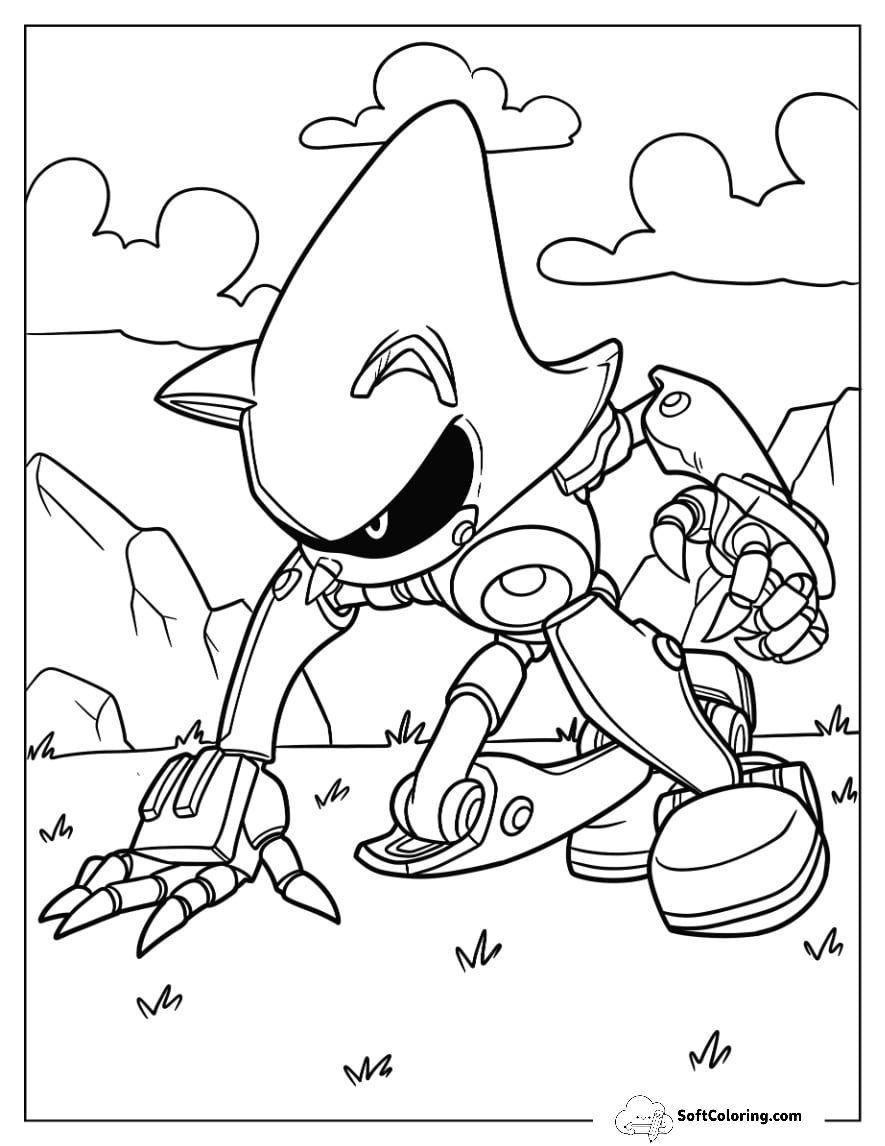 Metal Sonic Coloring Page Getting Ready To Run