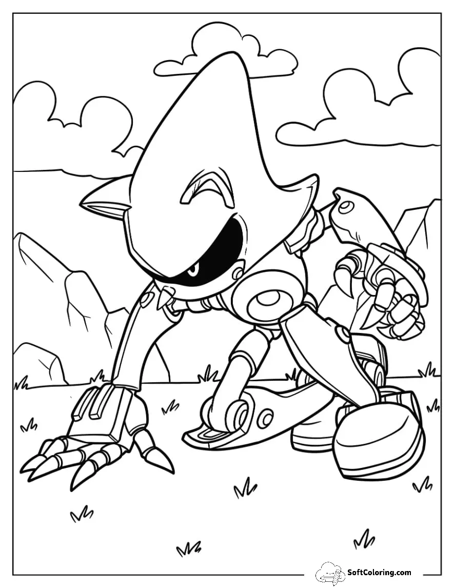 Metal Sonic Coloring Page Getting Ready To Run