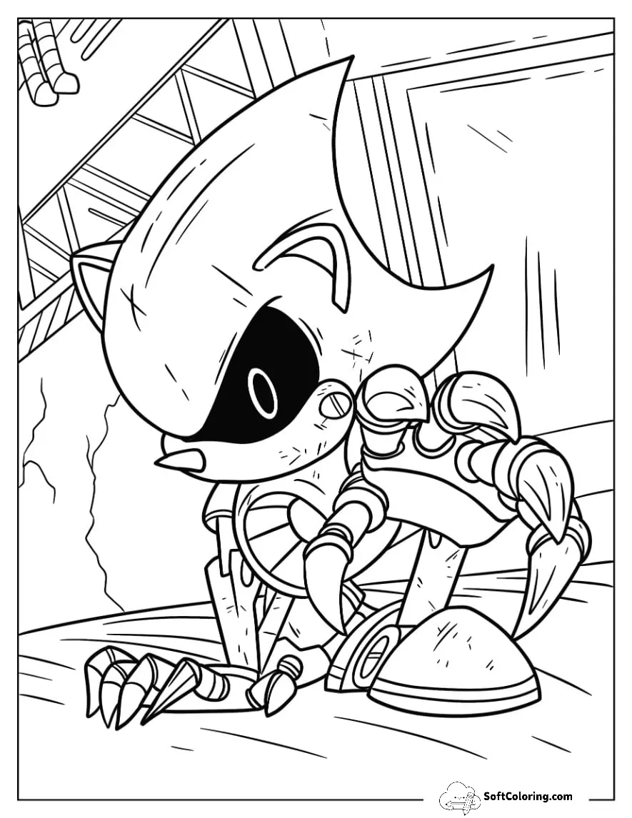 Metal Sonic Coloring Page Reaching Out With Claws