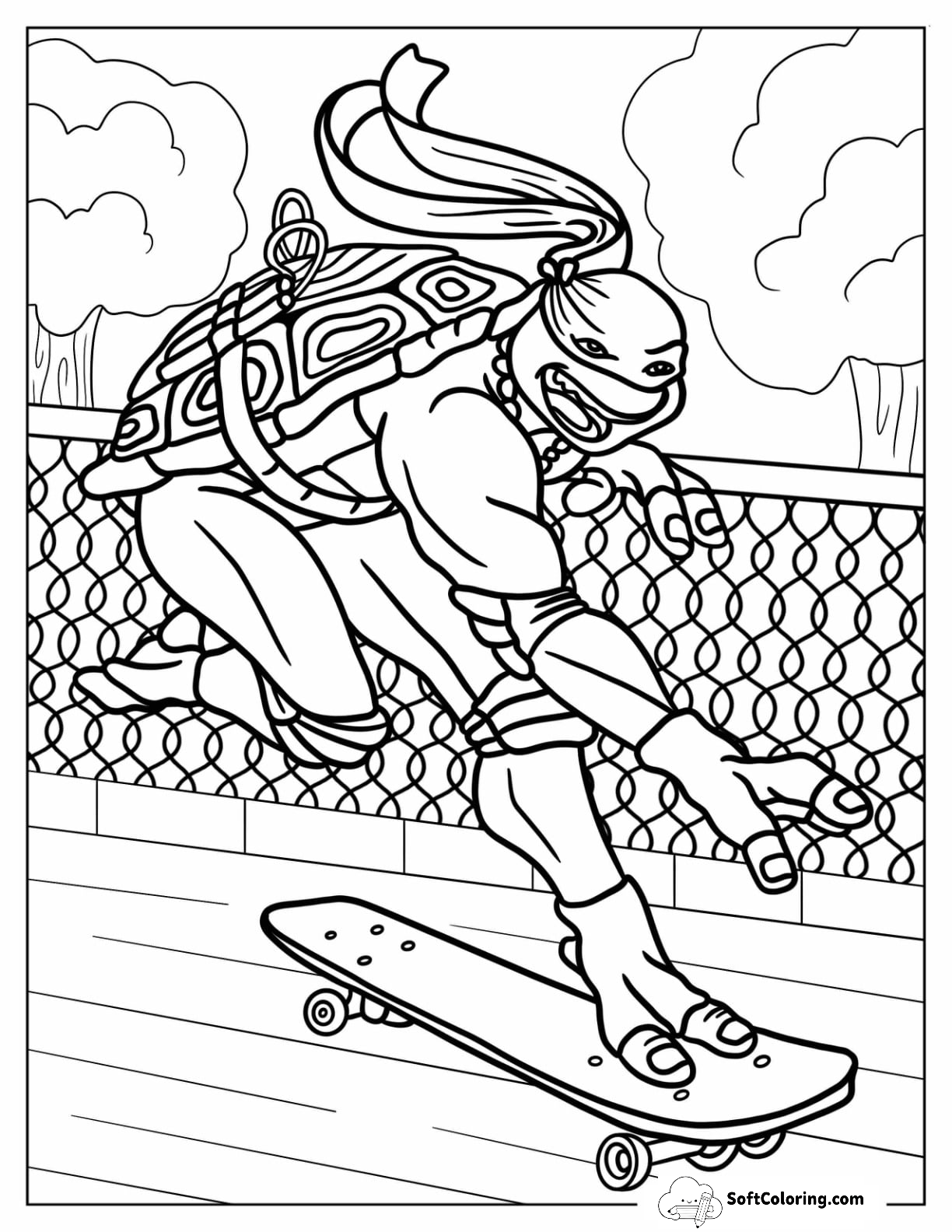 Ninja Turtles Coloring Page Of Michelangelo On Skateboard