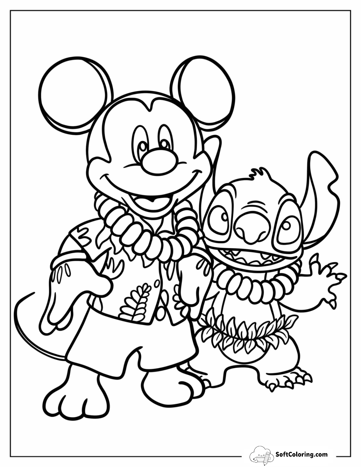 Mickey Mouse And Stitch Dressed For The Beach