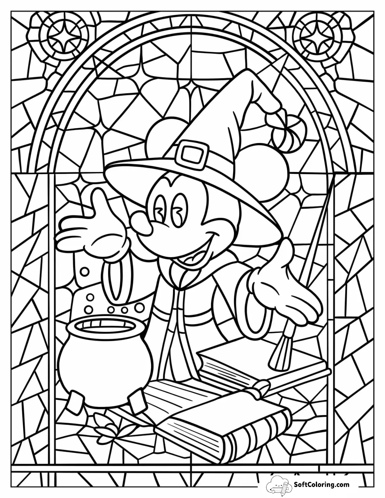 Mickey Mouse Coloring Page Fantasia Stained Glass