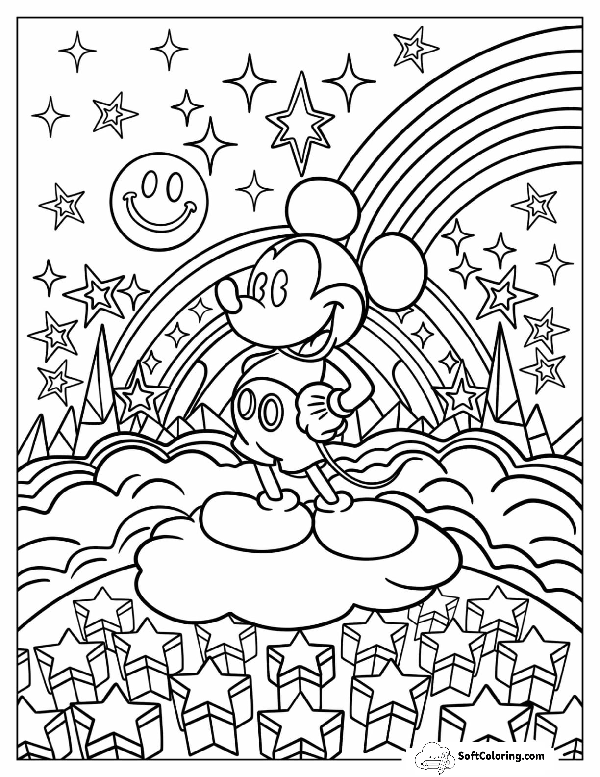 Mickey Mouse Standing On A Cloud In Trippy Landscape