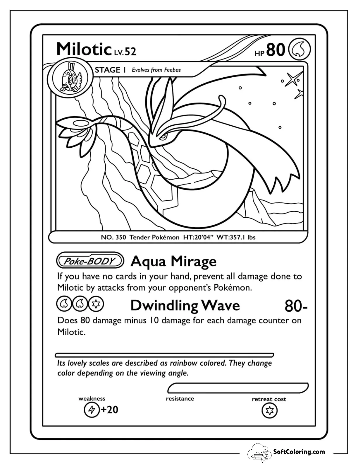 Milotic Aqua Mirage Pokemon Card Coloring Page