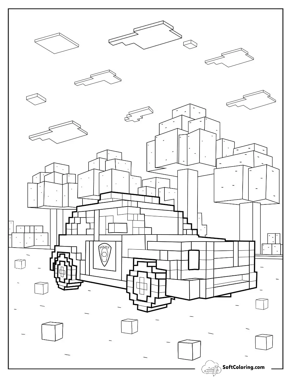 Minecraft Police Car Coloring Page