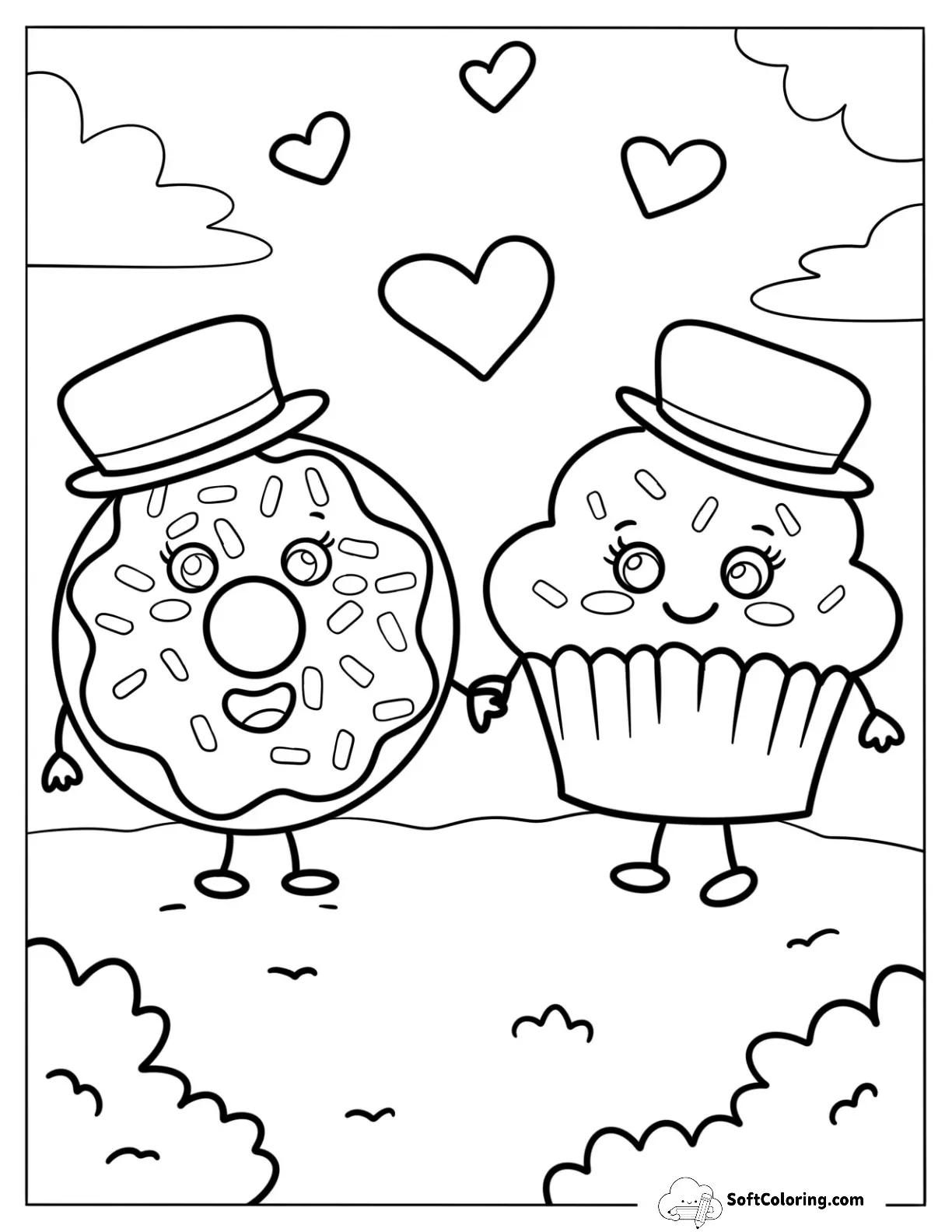 Mister Donut Coloring Page With Lady Cupcake