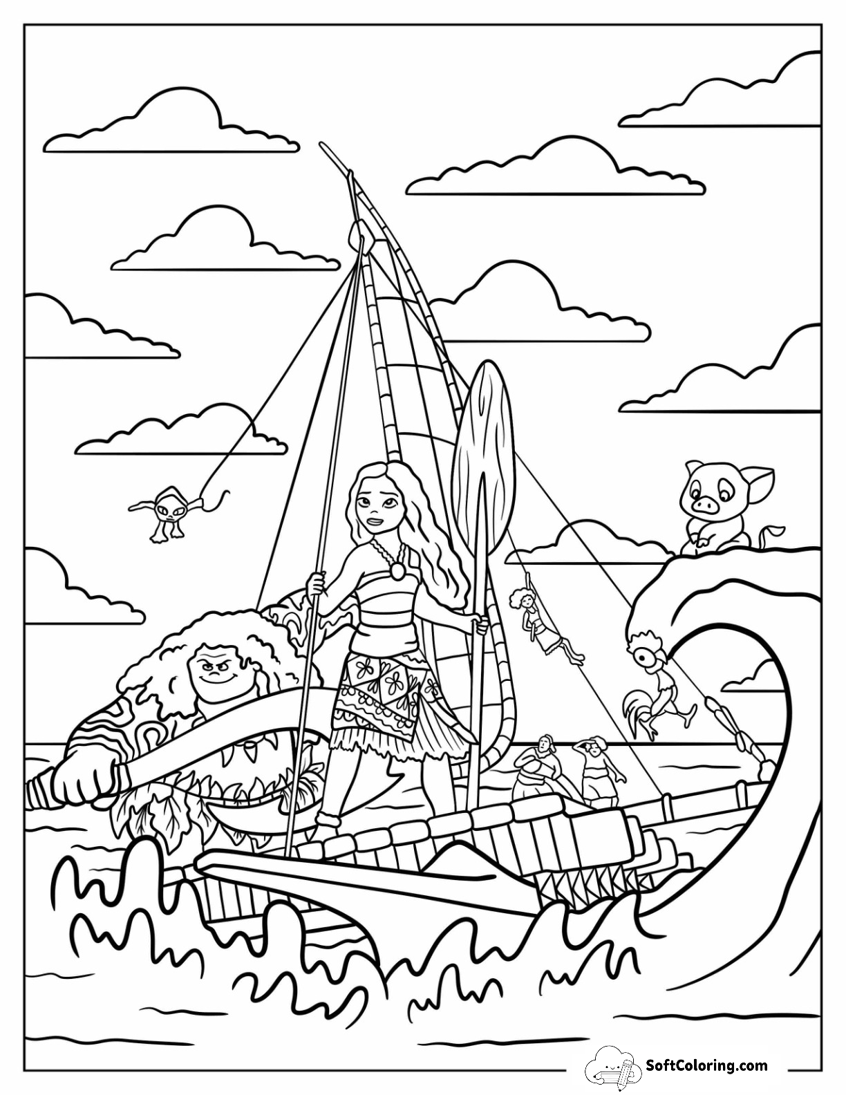 A Ship With Maui, Kele, Loto, Moni, Pua, And Heihei