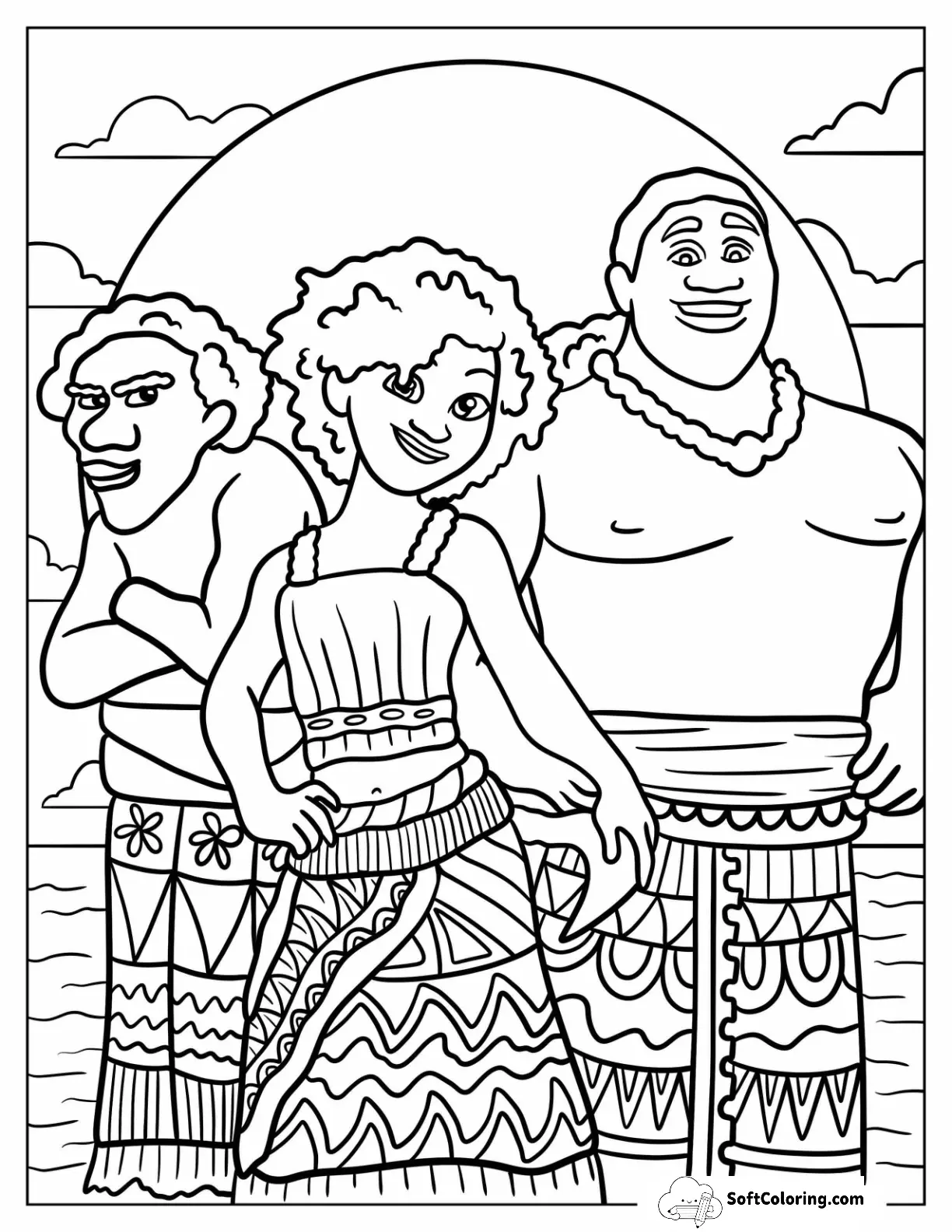 Moni, Loto, And Kele From Moana Coloring Page