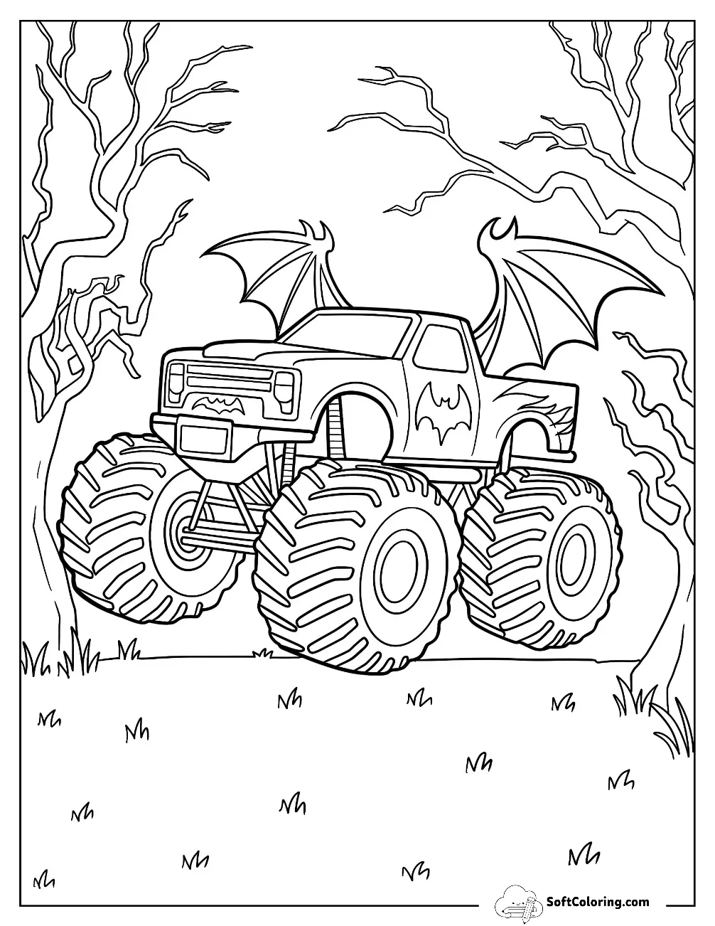 Monster Truck With Bat Wings In Haunted Forest