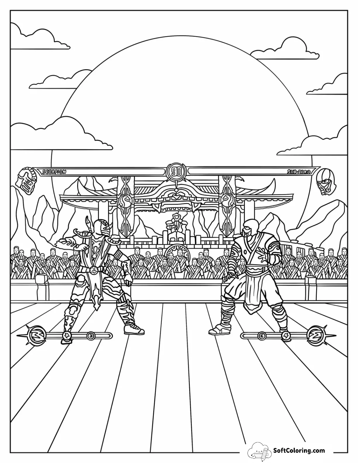 Mortal Kombat Coloring Page Of Fighters In Battle