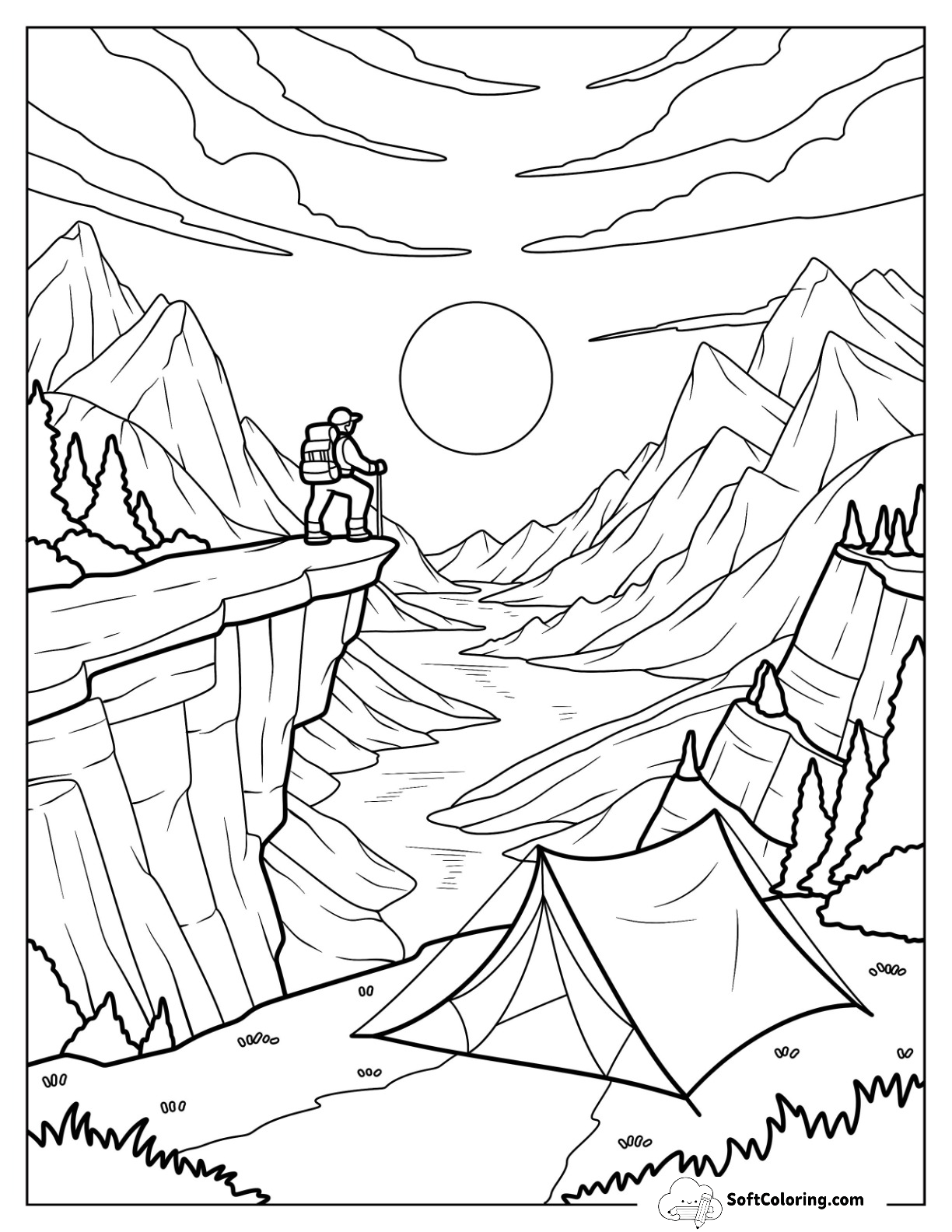 Mountain Camping & Hiking Overlooking River Valley