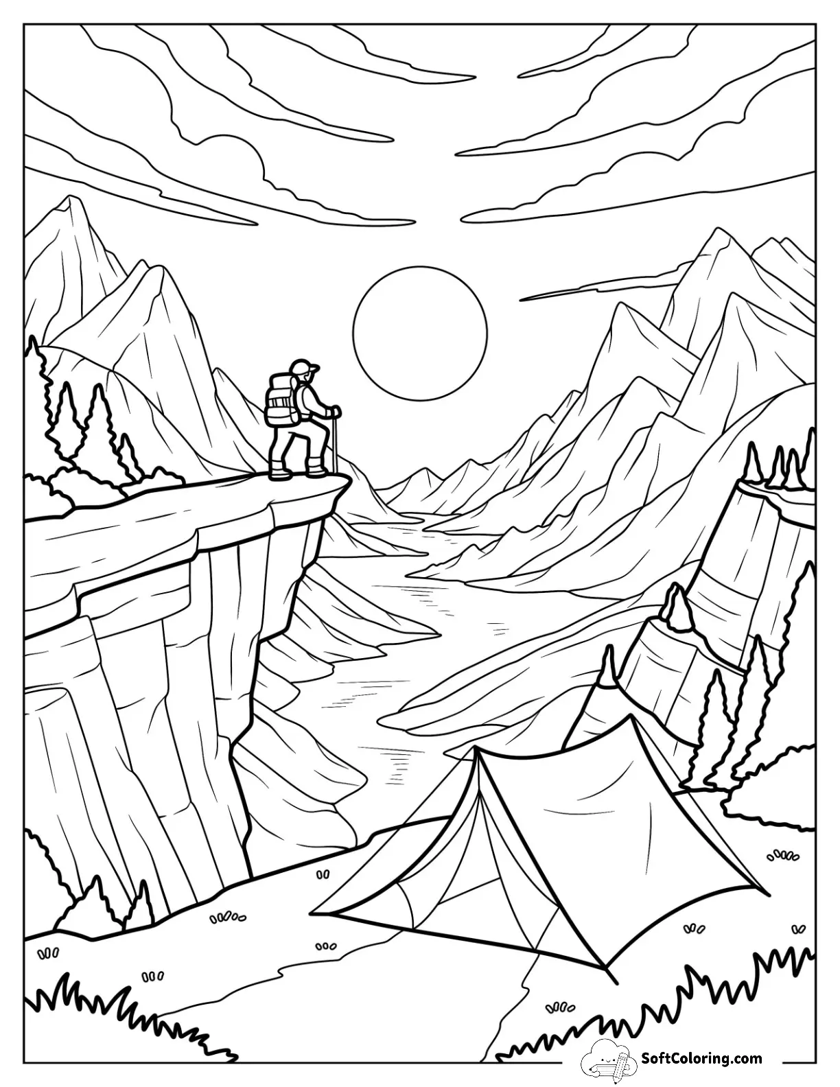 Mountain Camping & Hiking Overlooking River Valley