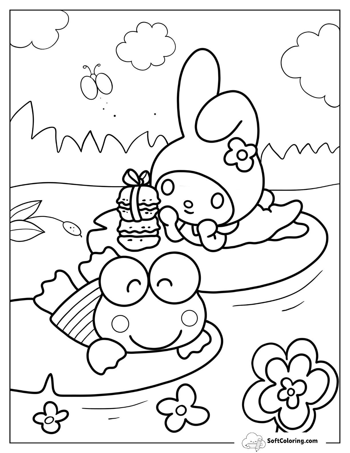 Keroppi And My Melody Sunbathing On Lily Pads