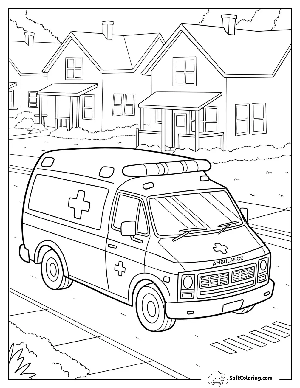 Neighborhood Ambulance Driving Down A Suburban Street